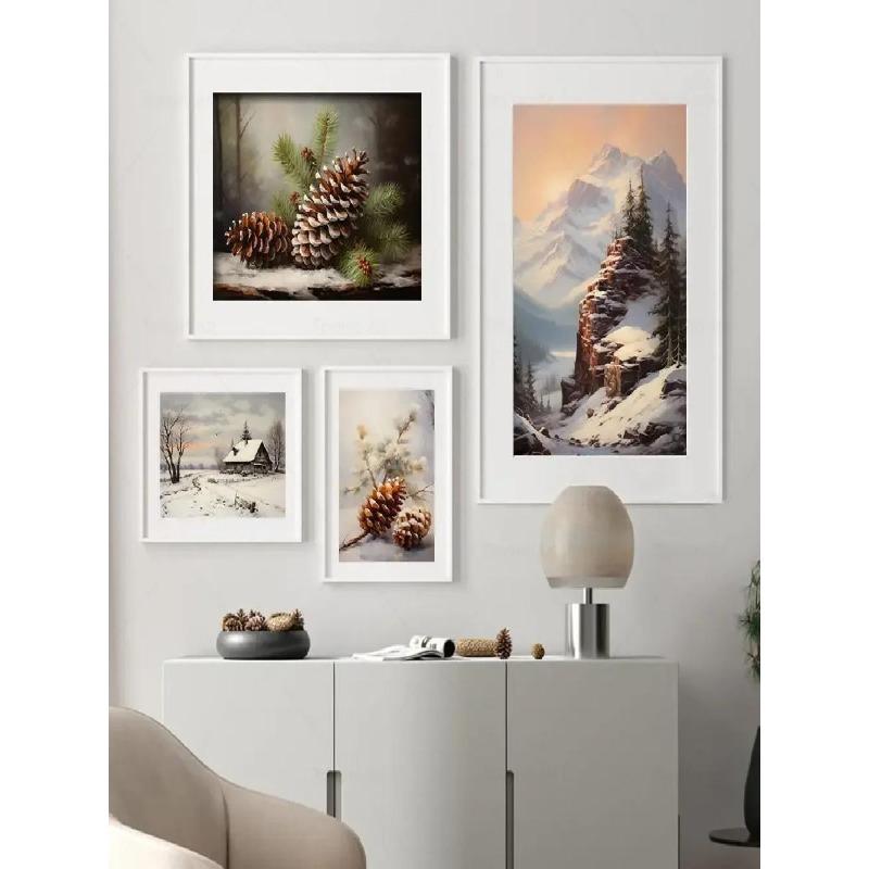 Modern Minimalist Farmhouse Elk  Snowman HD Canvas Wall Art  Holiday Vibes Poster for Bedroom  Living Room Decor