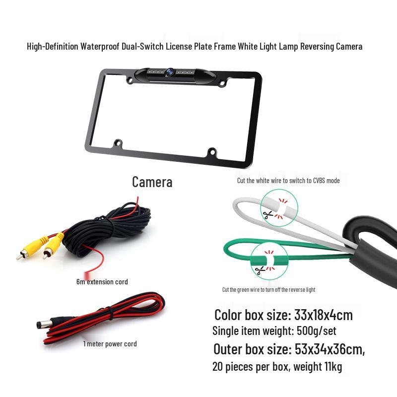 High-Definition Night Vision Reversing Camera with Waterproof AHD & Long License Plate Frame