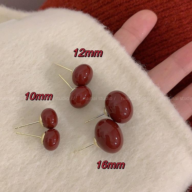Steamed Bun Pearls: Autumn Wine Red Stud Earrings for Festive 2024 Celebrations