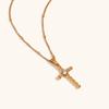 18K Gold Plated Cross Pendant Necklace with Zirconia Beads for Women