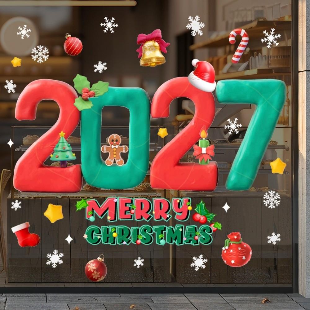 Two-sided Christmas Glass Window Sticker Removable Static Xmas Party Door Stickers New Year