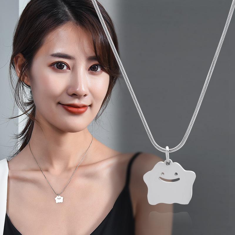Silver Titanium Steel Variety Little Monster Necklace Trendy Cute Little Ghost Hip Hop Collarbone Chain Fashion Pendant