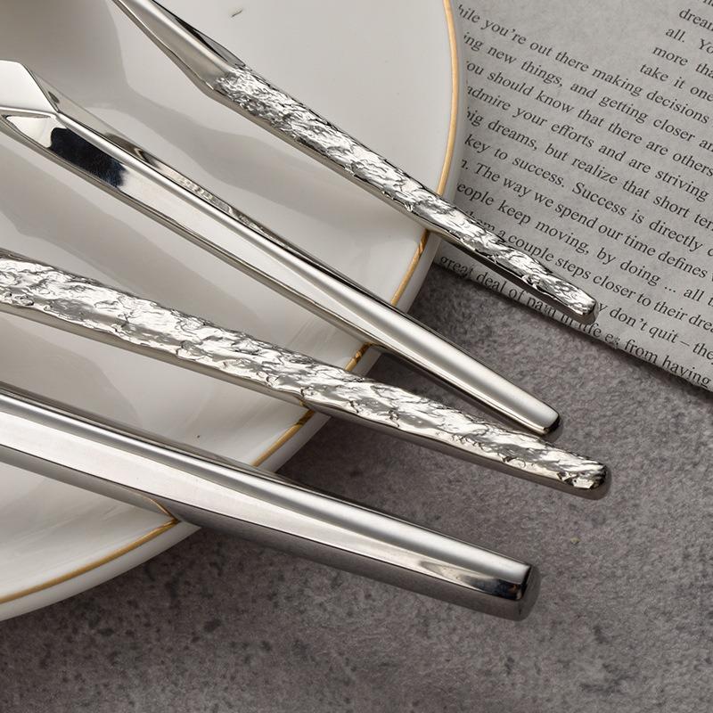 Stainless Steel Knife, Fork and Spoon Five-piece Set Restaurant Steak Knife Thickened Forged Stone Pattern Western Tableware Dessert Spoon and Fork