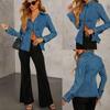 Women's European-American Denim Shirt - Autumn Casual, Lapel, Single-Breasted, Long Sleeve