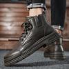 Black Leather Boots Insoles Chic Durable Stitching Design Outdoor Lace Up Ankle Boots Men Trainers  Work Boots