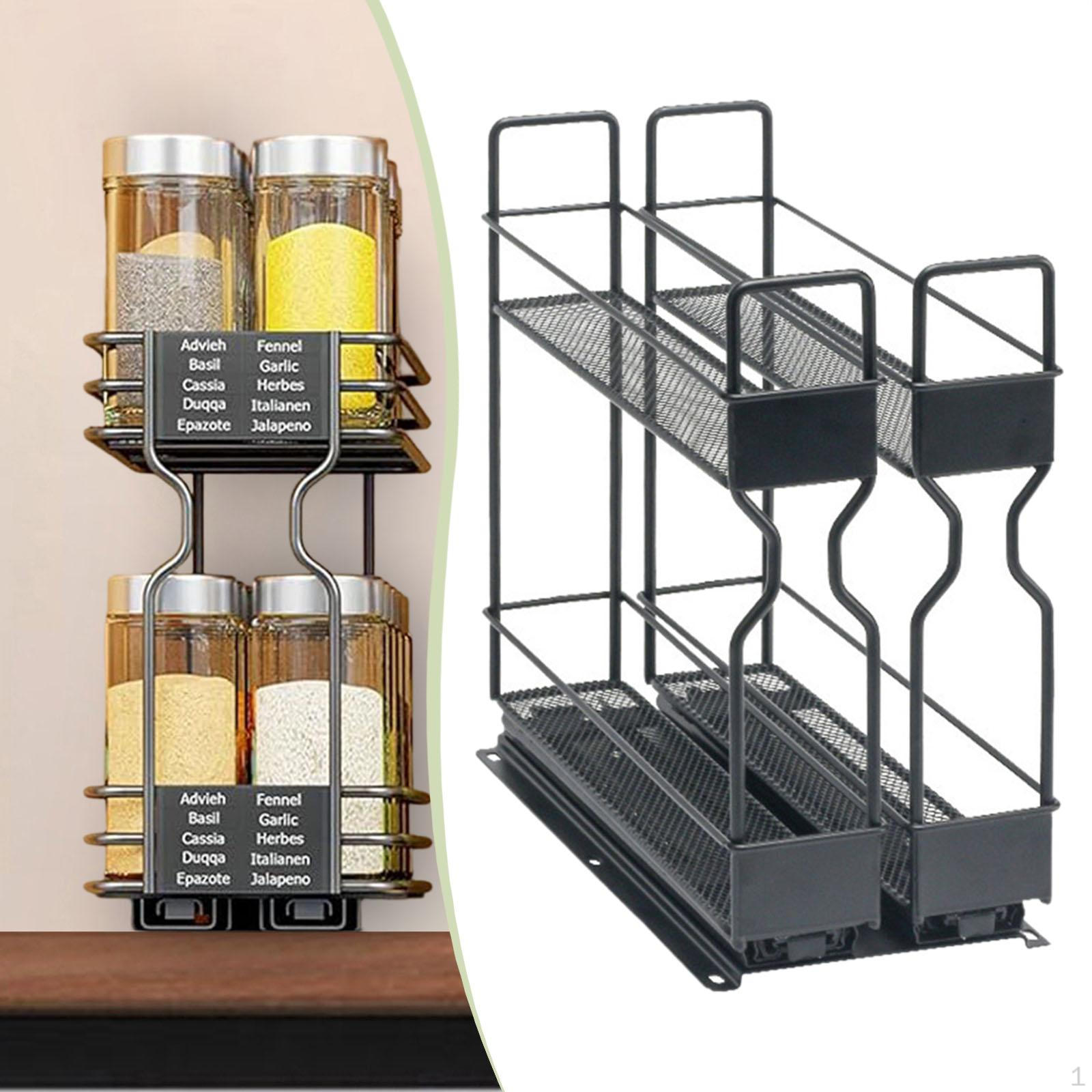 

Pull Out Spice Rack Slide Organizer Versatile Space Saving 2 Tier Seasoning Kitchen