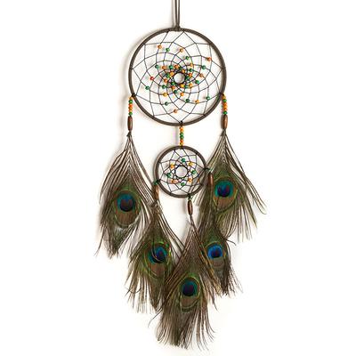 Noble Peacock Hair Dreamcatchers Dreamcatcher Hanging Decoration Wind Chime Vintage Colorful Beads Feather Hanging Decoration B&B Bedroom Decoration