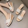 Fashion Eilyken New Summer Design Weave Square Toe Platform Wedge Heels Slippers Woman Fashion Slide Shoes Zapatos De Mujer