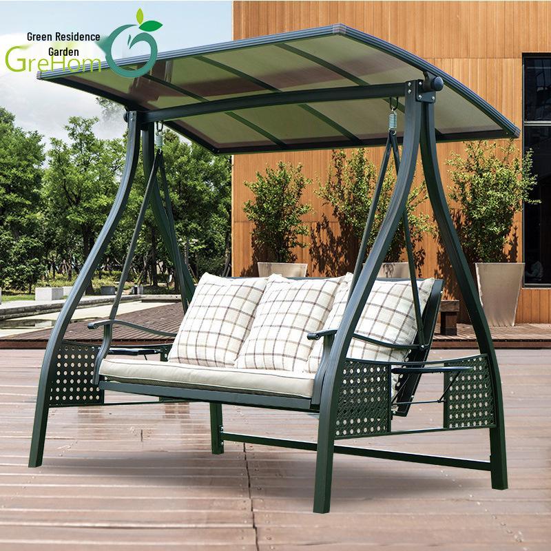 In-Stock Outdoor Hanging Swing Chair: Waterproof Wrought Iron Reclining Rocker for Balcony, Courtyard, or Garden