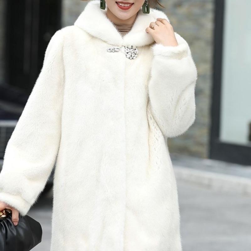 Coat Women's Medium and Long Mink Velvet Winter Fur Coat Thickened Whole Mink Hair Thickened Mink Black