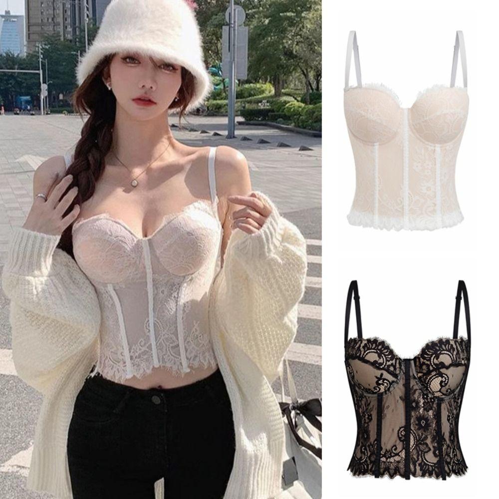 Transparent Lace Corset Slim fit Crop Tops Fashion Suspender Vest Ladies