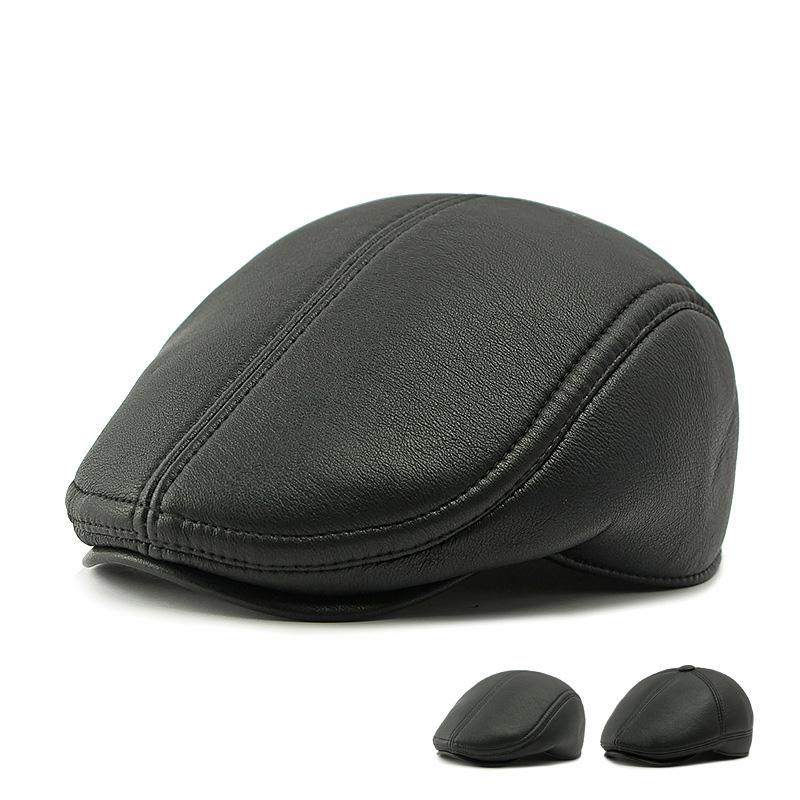 Șapcă pentru bărbați de vârstă mijlocie și bătrâni Beretă caldă de protecție a urechilor pentru bărbați Șapcă înainte din piele Șapcă cu vârf
