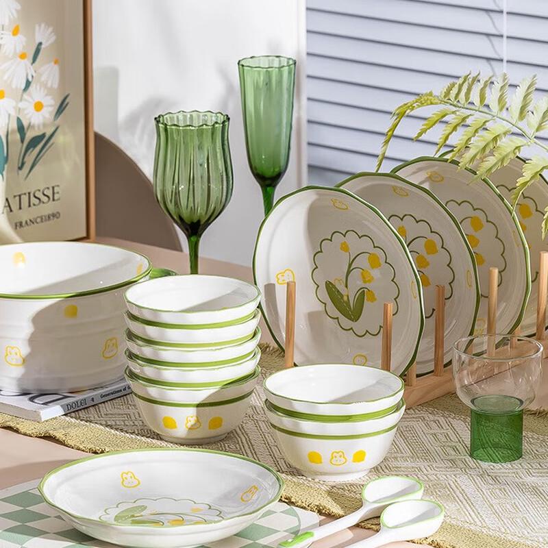 

Hecai Конвалія Кролик Набір керамічного посуду на 18 предметів