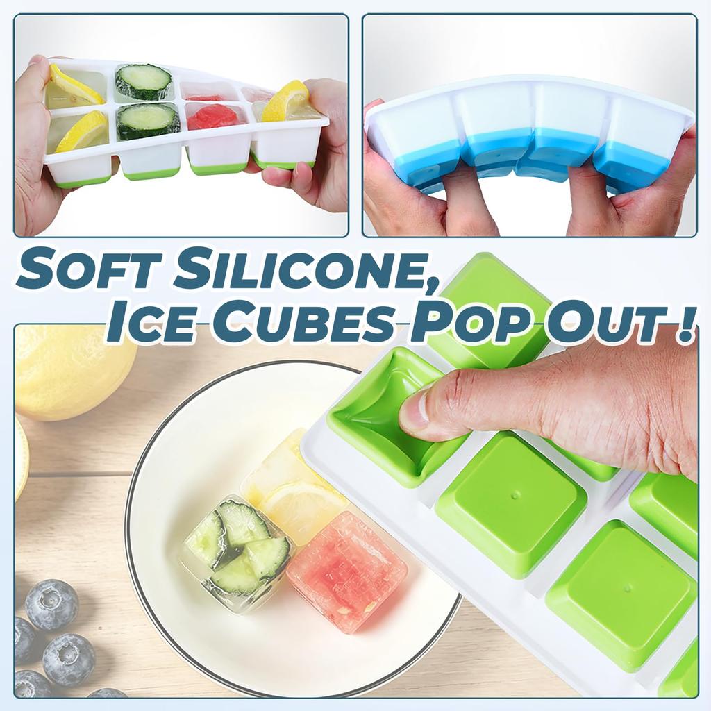 Creative Ice Molds Trays Silicone Easy-Release Flexible Ice Cube Molds With Lids Big Square Cubed Ice Trays For Whiskey Cocktail