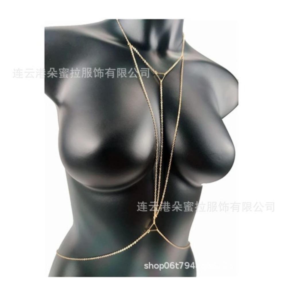 Cross-border Jewelry Body Chain European and American Sexy Exaggerated Beach Casual Flash Diamond Pendant Fringed Alloy Chest Chain