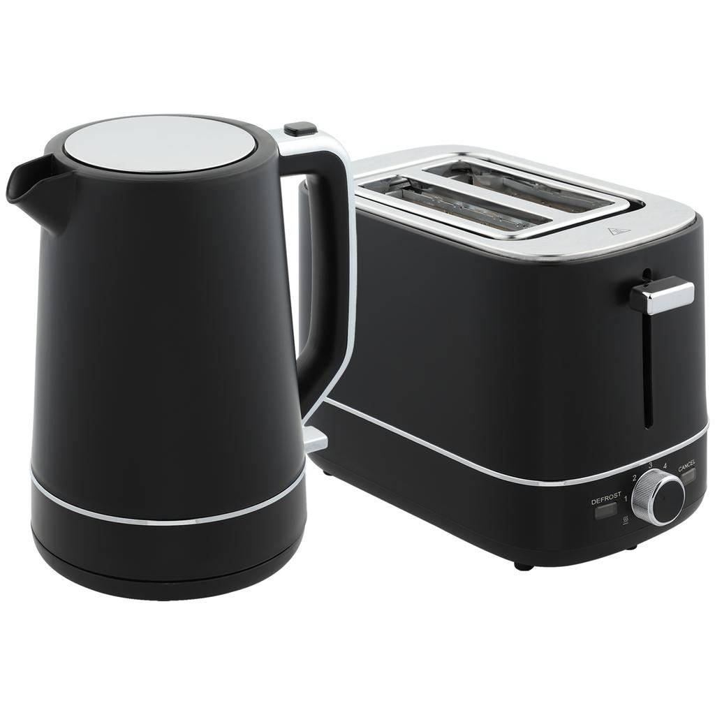 Set of 1.7 L Kettle and Toaster with 6 Browning Levels, Black/Steel