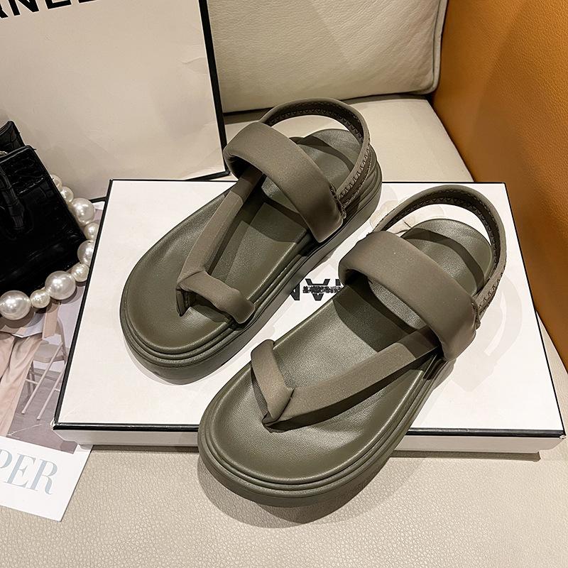 Internet celebrity Roman sandals women 2025 summer thick-soled muffin shoes soft leather toe herringbone casual women's shoes