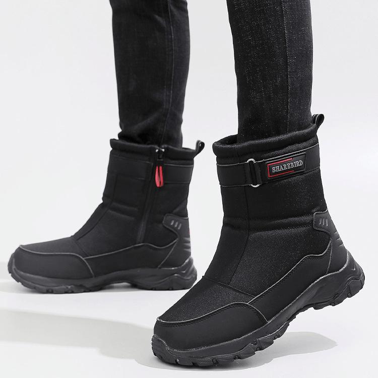 Men's Snow Boots With Fur Lined Waterproof Outdoor Anti-Slip Walking Ankle Booties for Male Winter Warm Comfortable Work Fleece Zipper Mid-Calf Boots