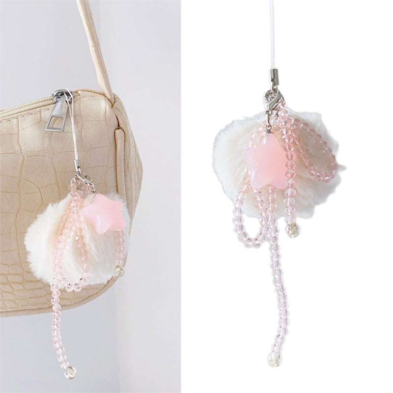 Bead Heart Star Pendant Phone Charm Hangings Rope Sweet Phone Chain Strap Bag Decoration Lanyard Keychain Accessory