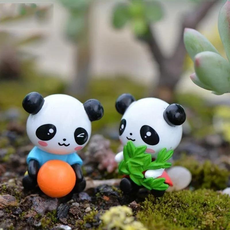 4PCS Panda Cubs Small Ornaments Resin Craft Ornaments Handmade Trendy Toys Car Mounted Cute Dolls Car Decoration Ornaments