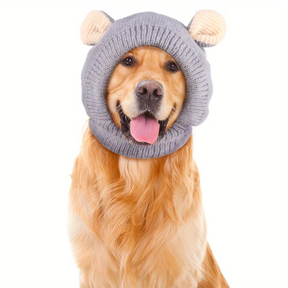 [Noise Protection Dog Hat] Warm Noise Protection Knitted Dog Hat, Quiet Dog Ears | Orange, Suitable for Medium To Large Pets, Winter Cap for Dogs