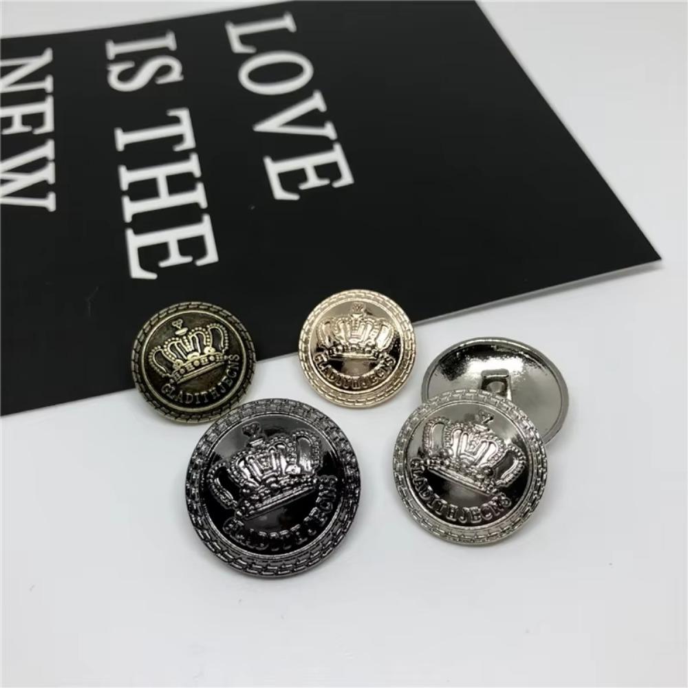 Set of 10 Crown Shaped Fashionable Vintage Metal Buttons for Sewing Supplies, Suitable for British Style Suits and Jacket Trims
