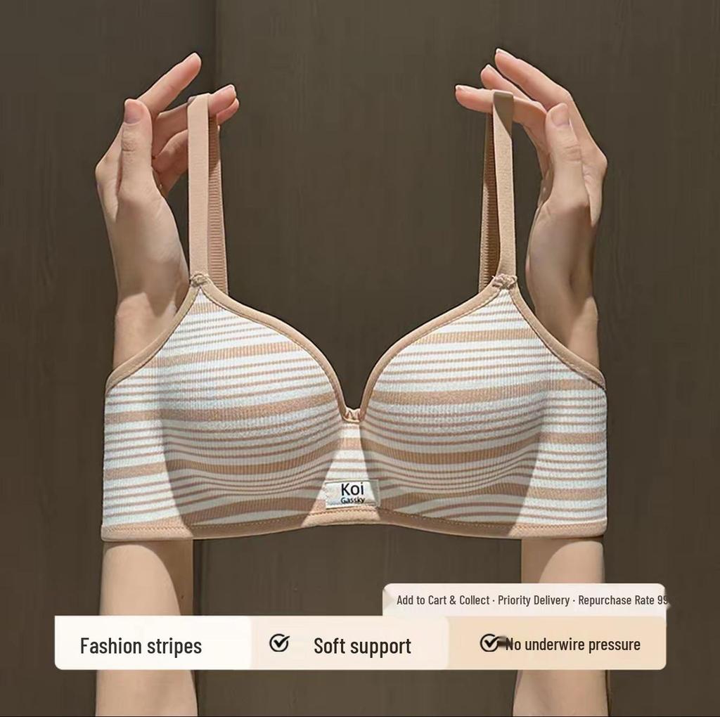 Striped Push-Up Bra for Small Bust: Padded, Lifts, Supports Side and Prevents Sagging, Adjustable Fit