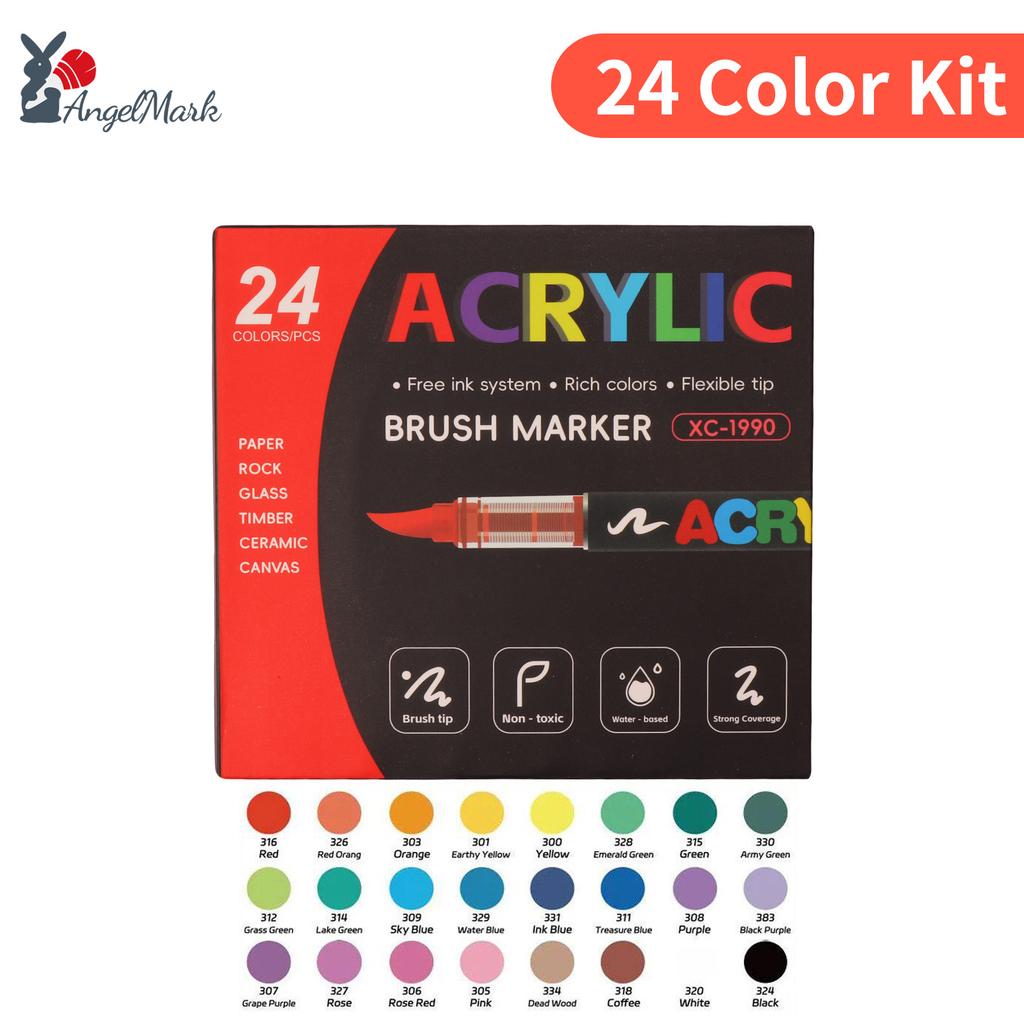 12/24/36/48 Color Acrylic Paint Pen Markers Brush Tip Paint Marker For Rock Painting Wood Canvas Stone Graffiti Gift DIY Craft