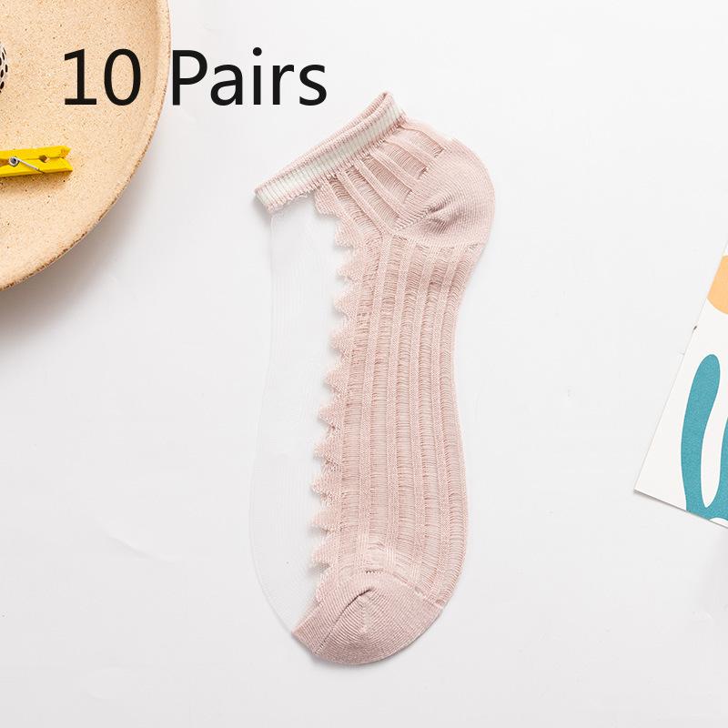 

10 пар женских летних тонких носков из кружева с мелким вырезом из невидимого стекла и шелка 10 Pairs розовый