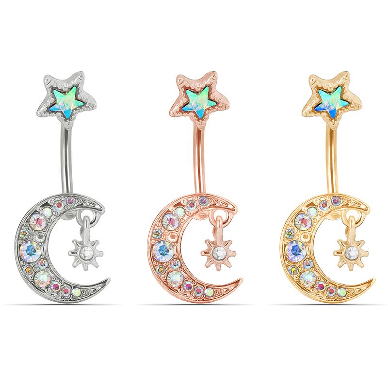 Stainless Steel Moon Star  Navel Ring Nail Piercing Jewelry Accessories