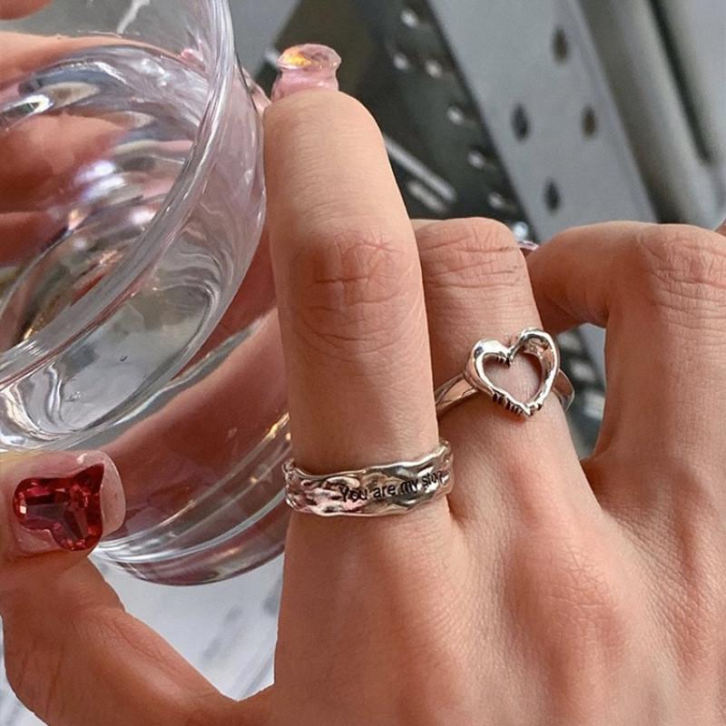 Unique Vintage Heart Shaped Adjustable Ring For Women Stylish Chic Design