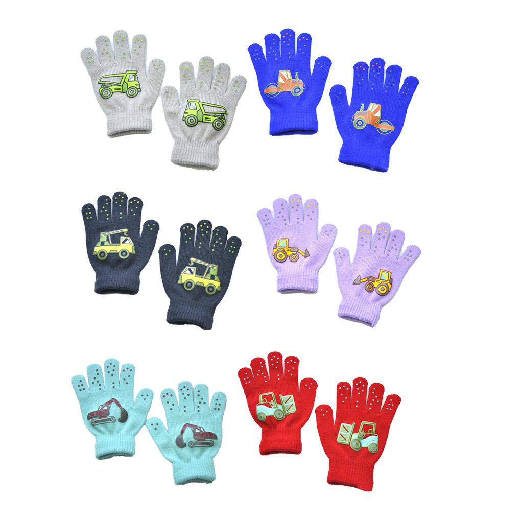 1 Pair Toddler Gloves Simple Clothes Accessory Finger Warmer Hand Warming Cover Car Pattern Knitted Kid Glove for Outdoor