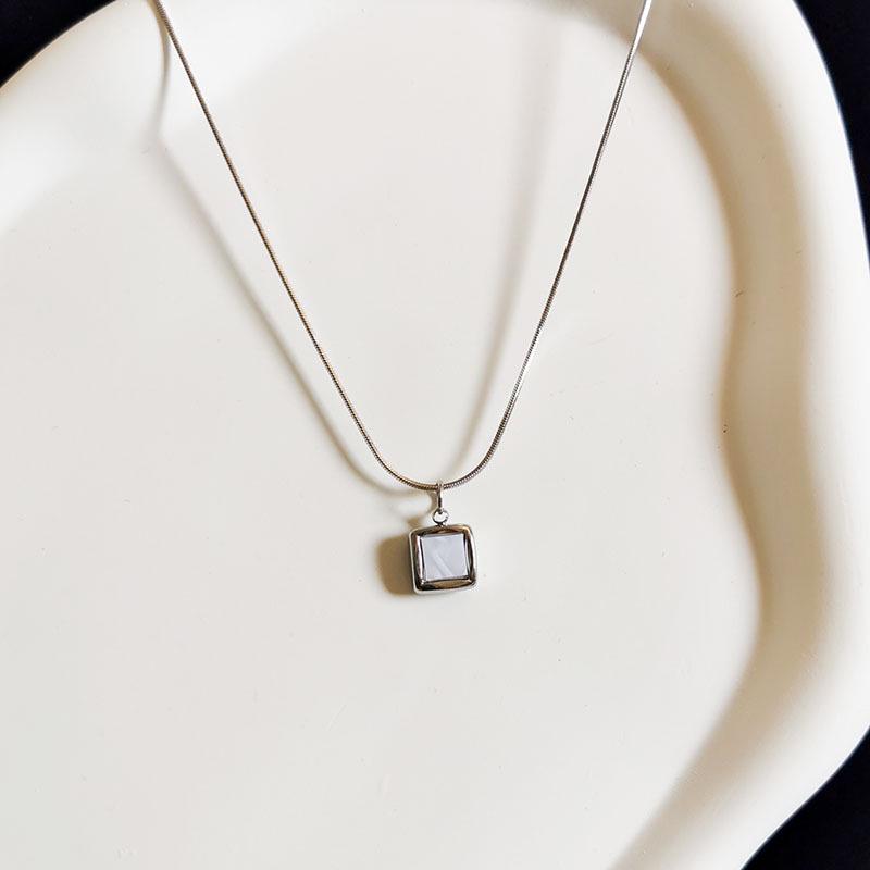 French-Inspired White Shell Pendant Necklace with Titanium Steel Chain