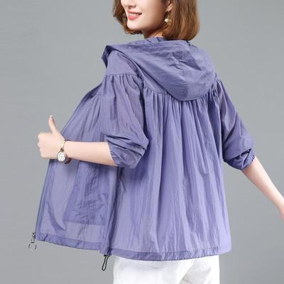 Women's Plus Size Solid Color Short Office Cardigan Outdoor Sports Thin Jacket Sunscreen Hooded Casual Jacket
