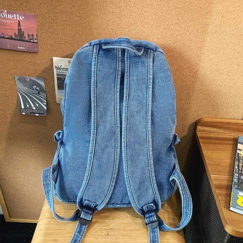 Womoen Large Capacity Denim Backpack Middle School Student Schoolbag