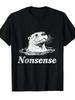Unisexs Heavyweight 220gsm Otter Nonsense Tshirt Funny Otter Face Nonsense Text Print Retro Crewneck Short Sleeve Tee With Otter Swimming Design