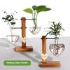 1Pc Heart Shape Hydroponic Vase Desktop Glass Plant Terrarium with Wood Support Stand Glass Vase Water Plant Propagation Station