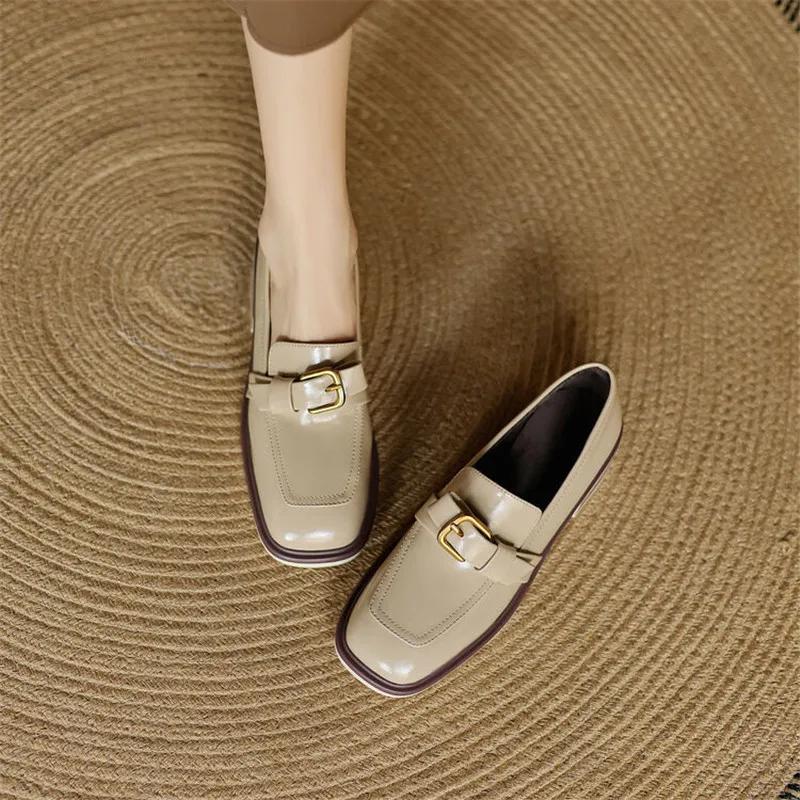 Fashion New Autumn Winter Split Leather Women Pumps Shoes for Women French Square Toe Loafers Zapatos Mujer Chunky Heels Ladies Shoes