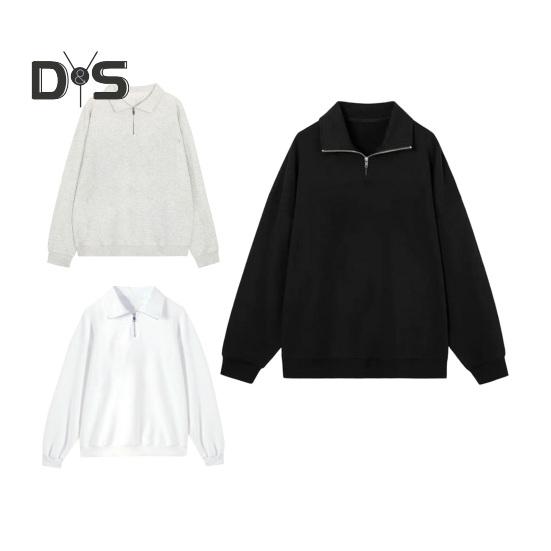 Men's Lapel Sweatshirt Casual Zip Collar Long Sleeve Pullover Loose Fit Solid Color Top for Streetwear Sports Daily Wear