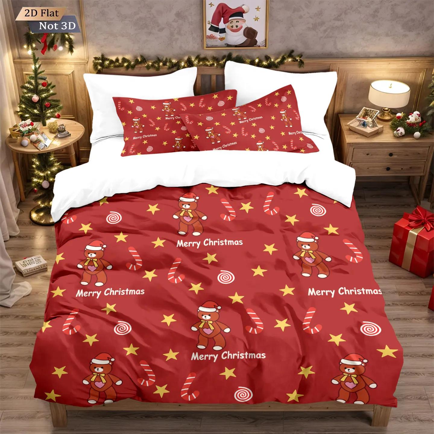 

3Pcs Christmas Red Star Bedding Set Comfortable Multi Size Bedroom And Dormitory Decoration Machine Washable Christmas Gifts Duvet Cover Set&EU Single(135x200cm)
