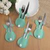 4Pcs Easter Bunny Felt Cutlery Holder Bag Happy Easter Decorations for Home Tableware Accessories Rabbit Cutlery Cover Bag Table