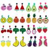 Trendy Funny Fruit Vegetables Acrylic Women's Drop Earrings Cute Strawberry Watermelon Lemon Cherry Dangle Earring Party Jewelry