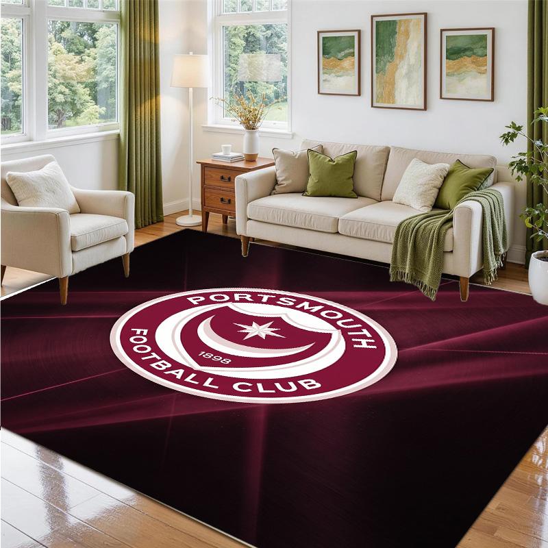 Portsmouth FC Design Crystal Velvet Rug Soft Decorative Mat for Bedroom Entrance