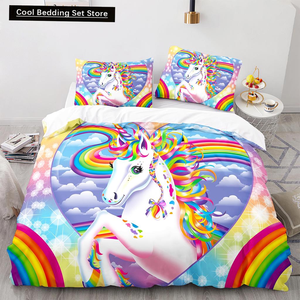 Einhorn-Bettwäsche-Set (King- und Queensize) mit Märchenmotiven und magischen Tieren für Kinder (Jungen und Mädchen) – Sternenuniversum – Polyester-Bettbezug