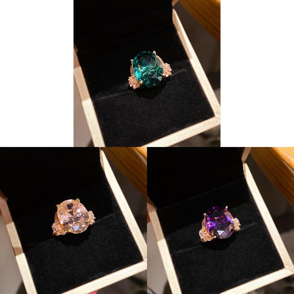 Geometric Zircon Oval Ring For Women With Copper Material Elegant Fashion Accessory