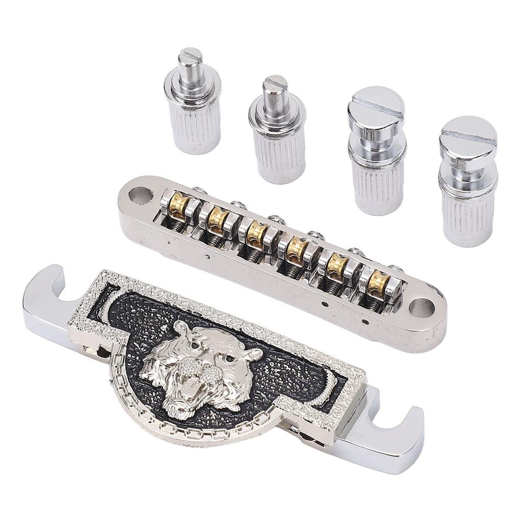Guitar Roller Saddle Bridge Lion Pattern Metal Electric Guitar Bridge Tailpiece for LP 6mm Silver