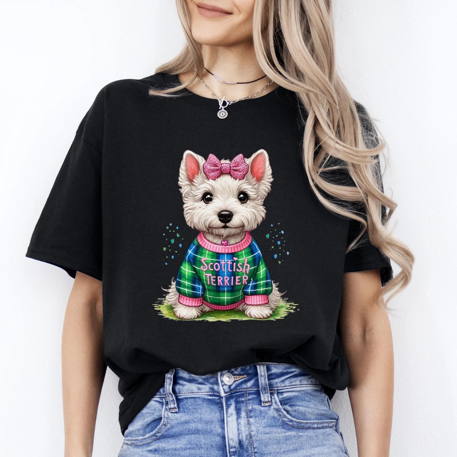 Scottish Terrier T-Shirt gift cute Scottish Terrier dog girl Unisex tee Black Na L