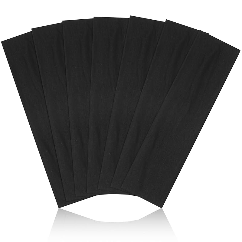 Headbands for Women, Stretchy Non Slip Soft Cotton Cloth Hair Bands for Sports, Workout, Yoga and Running, 7pcs чёрный
