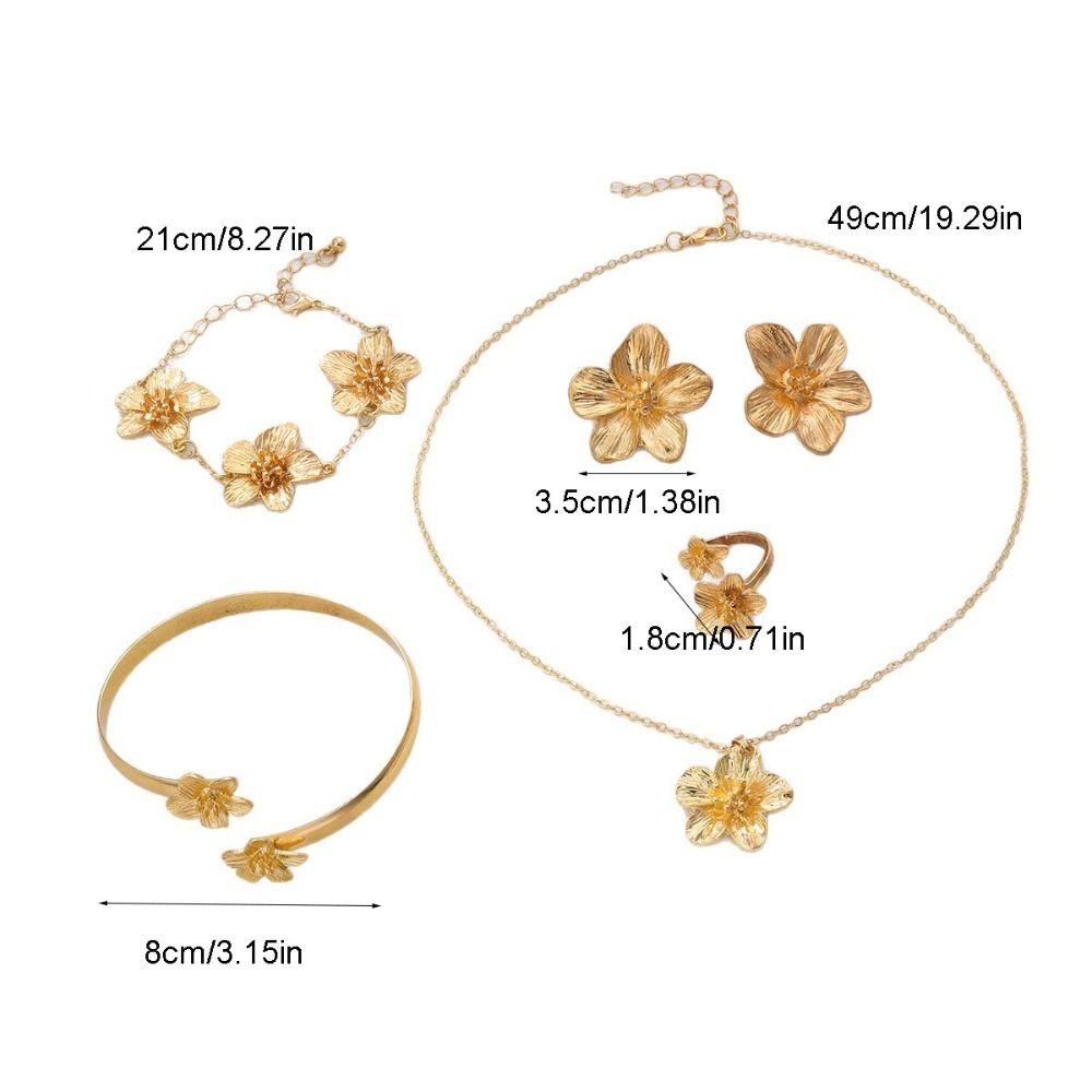 Zinc Zinc Alloy Flower Jewelry Set Geometric Women Jewelry Suit Sweet Necklace Earrings Bracelet Set  Wedding