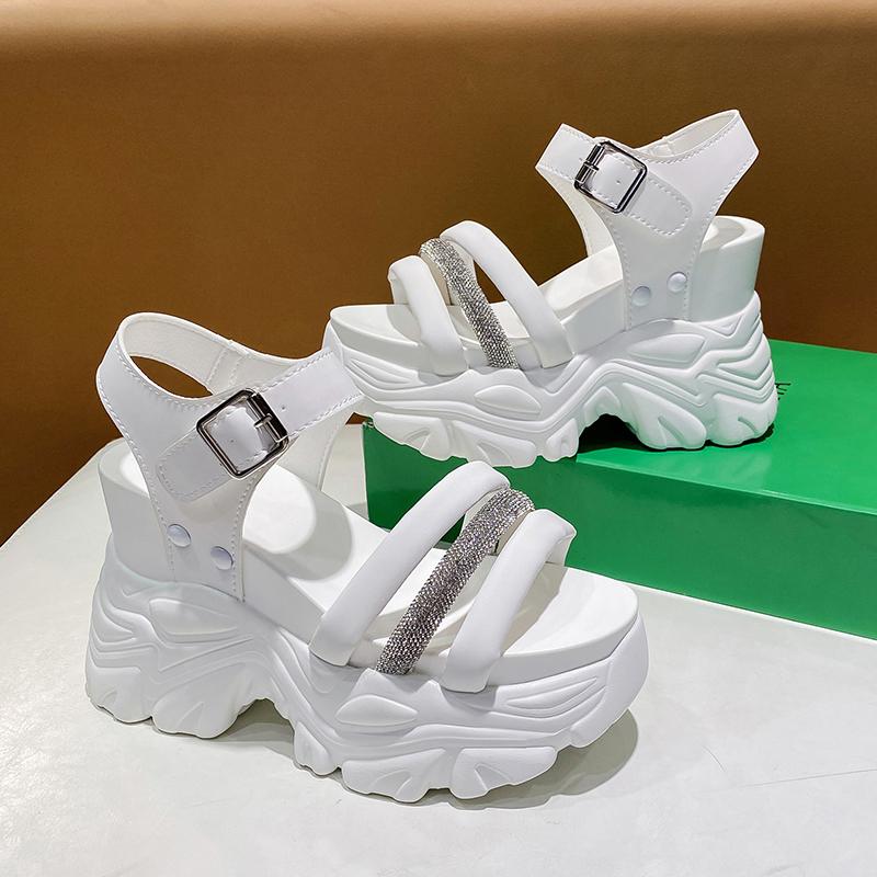 Fashion Women Thick Bottom Gladiator Sandals Summer Chunky Bling Sneakers Fashion High Platform Slippers 10CM Wedge Heel Beach Sandalias